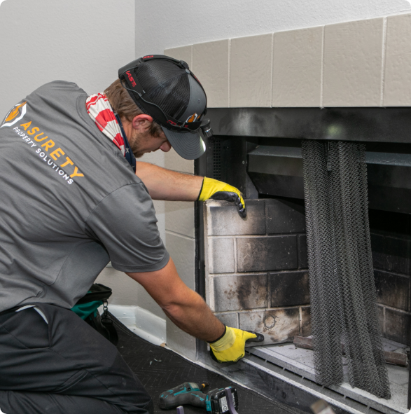 Fireplace Being Inspected